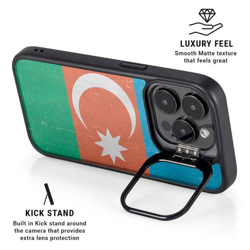 Azerbaijan Flag Distressed iPhone 15 Pro Max Kickstand Case